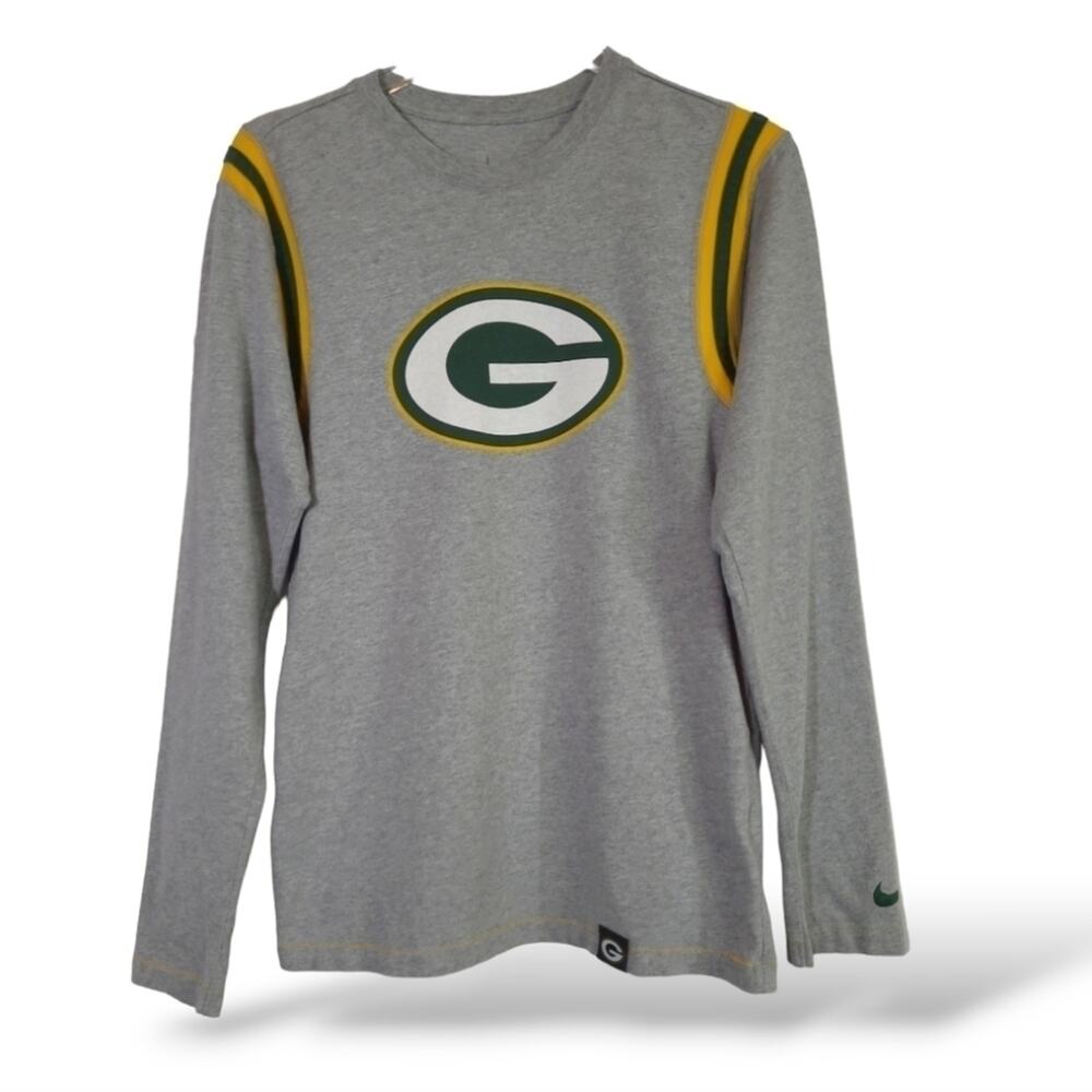 GREEN Bay Packers NFL Team Apparel Cotton Long Sleeve Shirt Grey, Green & Yellow